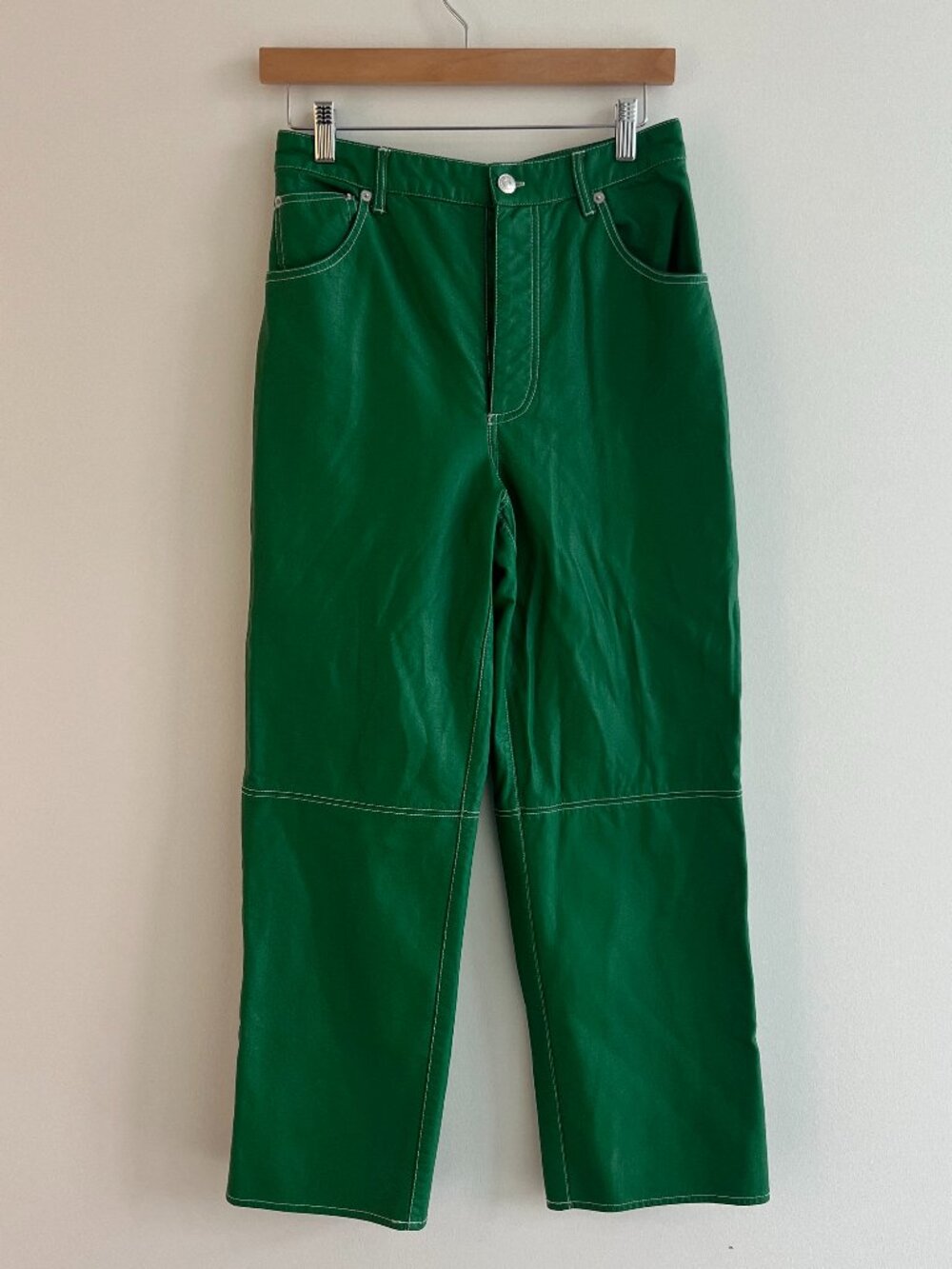 We The Free People It Factor Green Vegan Leather Pants Y2K Mob Wife Size 6 FLAWS